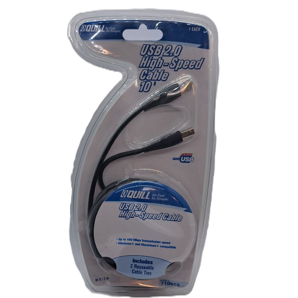 USB 2.0 HIGH SPEED CABLE 10 foot long by Quill 710010 NIP